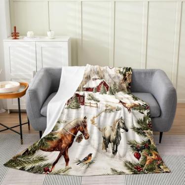 Imagem de Cobertor de Natal para casa de fazenda leve estilo ocidental cobertor de lã de cavalo cobertor de cama de pinheiro de Natal cobertor retrô rústico de flanela decoração de quarto solteiro 60 x 80
