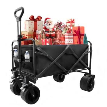 Imagem de CQKEDMA Carrinhos de vagões de 199 kg dobráveis e sofá de ar, vagão dobrável dobrável com rodas grandes para todos os terrenos e porta-copos, carrinhos utilitários para acampamento, praia, jardim e