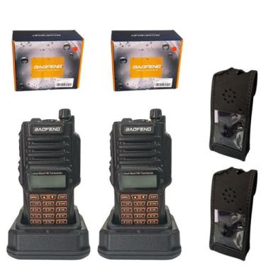 Imagem de Kit 2 Rádio Baofeng UV-9R Plus A Prova D'água Com Capa Em Couro