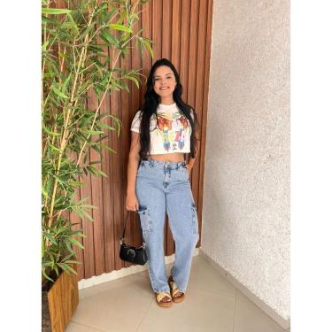 Imagem de Calça Feminina Jeans Claro Wide Leg Cargo TNW Confecções