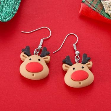 Imagem de Brincos de Natal para mulheres, Papai Noel, veado, brincos pendurados, roupas de Natal, acessórios de bijuteria, 2inch, Liga de aço, Sem pedra preciosa
