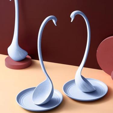 Imagem de Conjunto de colher de sopa de cabo longo em forma de cisne, material de palha de trigo, com prato inferior para ficar em pé, essencial para cozinha doméstica, ecológico e durável.