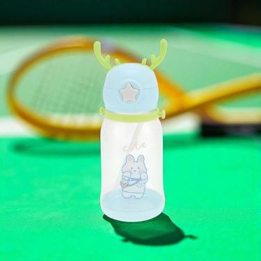 Imagem de 1 pç garrafa de água tira chifre copo de palha 580ml PP PC silicone azul 22 x 9 x 8 cm