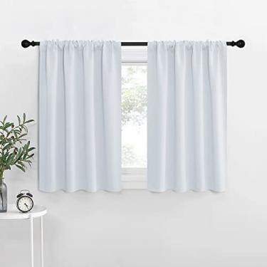 Imagem de Cortinas de meia janela para berçário, cortinas de escurecimento de quarto de privacidade, cortinas curtas resistentes para banheiro porão estúdio, largura 29 x comprimento 76 cm, branco acinzentado