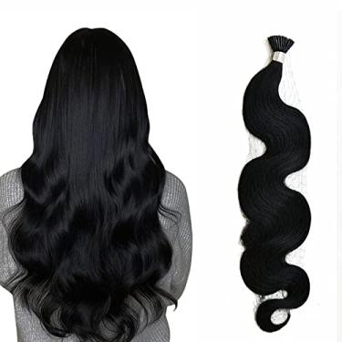 Imagem de Misslala Extensões de cabelo humano queratina 60 cm onduladas Itip cor nº 1 preto Jet I Link extensão preta 40 g 50 s por pacote extensões de cabelo longo ondulado