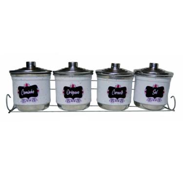 Imagem de Porta Condimento Tempero Organizador 4 Potes Alumínio Branco