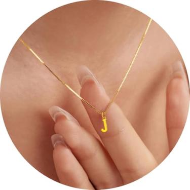 Imagem de Colar com inicial para mulheres, pingente de letra de aço inoxidável banhado a ouro 18K, bloco de A a Z, joia personalizada do alfabeto, 18+2in, Aço inoxidável, Sem Pedra Preciosa
