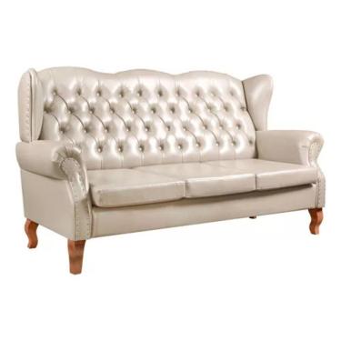 Imagem de Sofá Chesterfield 3 Lugares Imperador Vintage Retrô Capitonê Couro Bege