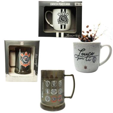 Imagem de Kit Caneca Porcelana Branca Café Loucos Por Tí Corinthians+