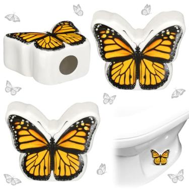 Imagem de Honeydak Pacote com 2 tampas de parafuso de vaso sanitário decorativas borboleta tampas de parafuso de vaso sanitário bonito decoração de banheiro acessórios temáticos divertidos peças de reposição de
