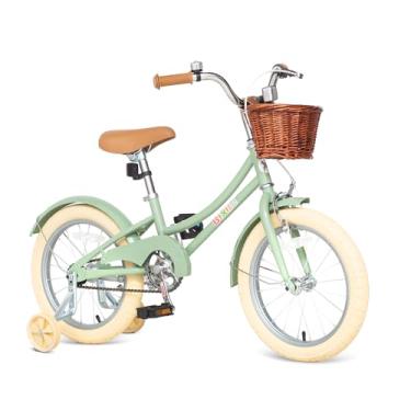 Imagem de Bixike Bicicleta de design retrô para meninas com cesta e freio para porta-copos para crianças de 3 a 13 anos, bicicleta Cruiser de 36 a 45 cm para crianças com rodas de treinamento, 51 cm com suporte