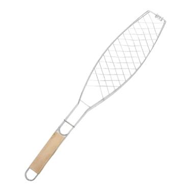 Imagem de Ｂｅｓｇａ Cesto para grelhar peixe, grelha para peixe, cesto dobrável e para churrasco com cabo de madeira, ideal para frutos do mar, camping e, Cabo Plano