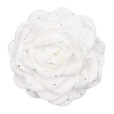 Imagem de Broche de flor em tecido de cetim rosa com strass para mulheres festa de casamento vestido de dança terno acessórios joias presentes, Large, Tecido de cetim, Sem Pedra Preciosa