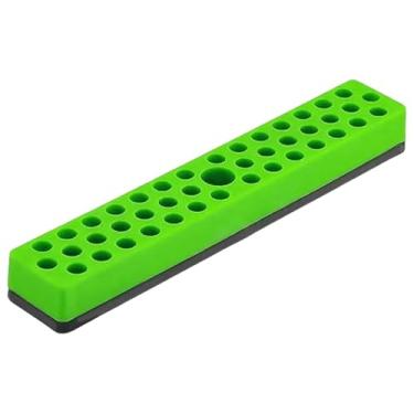 Imagem de Fenteer Suporte multifuncional para bits hexagonais de 1/4" com 43 compartimentos para acessórios de organização de oficina. Base de 7 x 1,2 polegadas, Verde