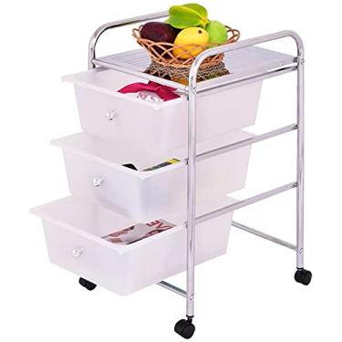 Imagem de Hysache Carrinho de armazenamento com 3 gavetas, organizador de armazenamento com gavetas de plástico, rodas e estrutura de aço, armazenamento utilitário móvel multiuso para papel, arquivo,