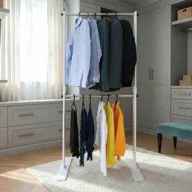 Imagem de Cabideiro Piso Chão Arara Camiseiro Desmontável Duplo Branco Laca - Fo