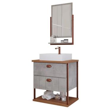 Imagem de Armário Banheiro C/ 2 Gavetas Prateleira Espelheira Cimento