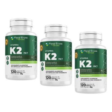 Imagem de Vitamina K2 Mk7 120 Capsulas Menaquinona-7 Kit 3 Frascos total 360 cap