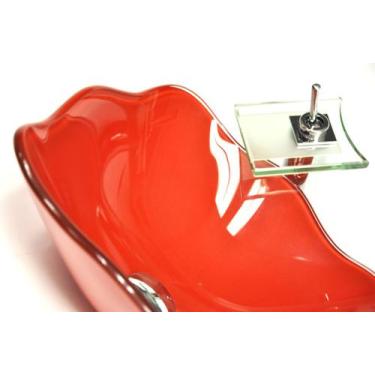 Imagem de Cuba de Vidro Quadrada Ondulada 42cm Bari - EKASA, Vermelho Ferrari