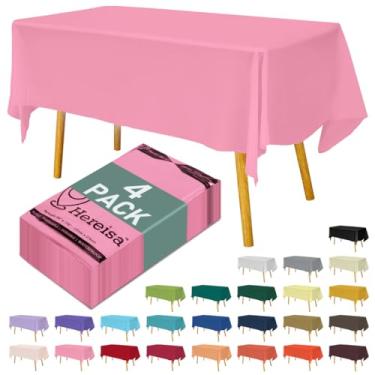 Imagem de Hereisa Toalha de mesa descartável de plástico retangular 137 x 272 cm – rosa, pacote com 4 capas de mesa de festa à prova d'água e resistente a rasgos, para jantar, piquenique, artesanato, decoração