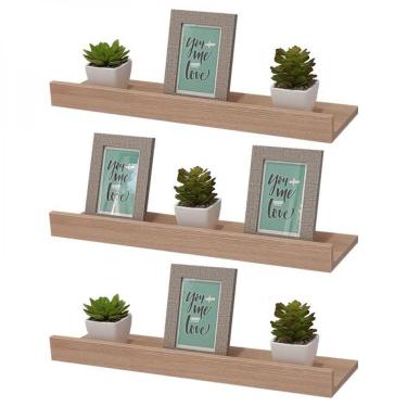 Imagem de Kit 3 Prateleiras Porta Quadros 70X15cm Carvalho com Suporte
