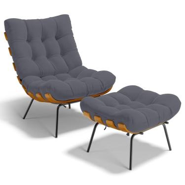 Imagem de Poltrona Costela L02 Com Puff Suede Cinza - Lyam Decor