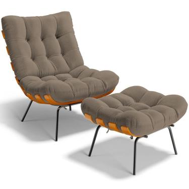 Imagem de Poltrona Costela L02 Com Puff Bouclê Bege - Lyam Decor