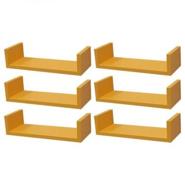 Imagem de Kit 6 Prateleiras U 40 x 10cm Amarela Suporte Invisível