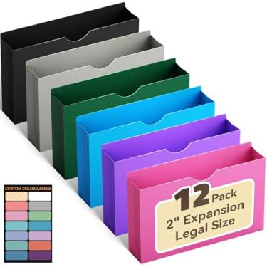 Imagem de ANSOOK Jaquetas de arquivo de plástico reforçado, pastas de arquivo sanfonadas de expansão resistentes de 5 cm, pasta de arquivo tamanho ofício, 12 pastas Poly Manila, aba reta, pasta de trabalho