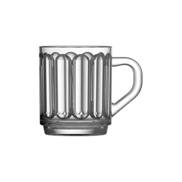 Imagem de Carmine Conjunto 6 Canecas de Vidro, 245ml, Design Clássico com Relevo, 8,5 x 7,3 cm, Transparente, Alça Ergonômica, para Café, Chá e Bebidas Quentes