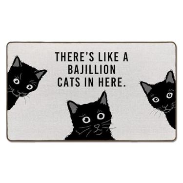 Imagem de Tzhim Tapete de porta de gato preto engraçado, tapete de porta da frente de gato preto, entrada interna, capachos decorativos para ambientes externos para casa, quarto, casa, entrada, 43 x 73 cm