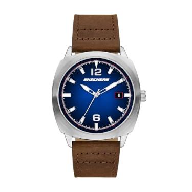 Imagem de Skechers Relógio masculino Hewes de couro marrom com três ponteiros (modelo: SR5273)