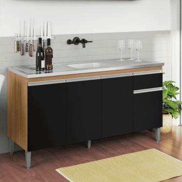 Imagem de Balcão Gabinete De Pia Para Cozinha Sem Tampo 150cm Tatiane Amêndoa/preto- Mabe Magazine