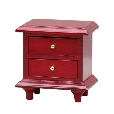 Imagem de Mobiliário de casa de bonecas em miniatura, mesa de cabeceira vermelha de madeira, escala 1:12