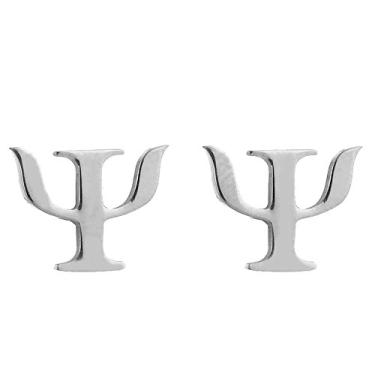 Imagem de Aochee Psi grego alfabeto letras iniciais símbolo médico placa berloque brincos ¡¡ Prata