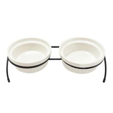 Imagem de Comedouro e Bebedouro Duplo para Gatos e Cães com Tigela de Cerâmica 350ml | Design Elegante e Funcional para Pets(Branco)