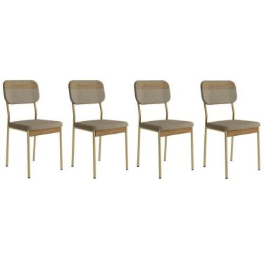 Imagem de Kit 4 Cadeiras Sala Jantar Valle 1755 Aço 4 Uni Dourado-linho Bamboo-courano Bamboo-noce - Carraro