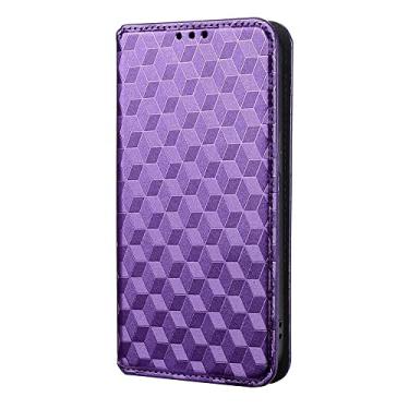 Imagem de Capas Compatível com ZTE Blade V70 4G,Caso de telefone de fechamento magnético Flip,Caso de telefone de carteira de couro PU com desenho de padrão Slots.3D do cartão-Purple