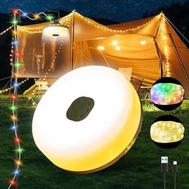 Imagem de LEDLAY Cordão de luzes de acampamento de 8 m, luzes recarregáveis com 8 modos, luzes externas à prova d'água com fecho de atraso, design retrátil e ganchos para toldo de pátio ao ar livre, itens