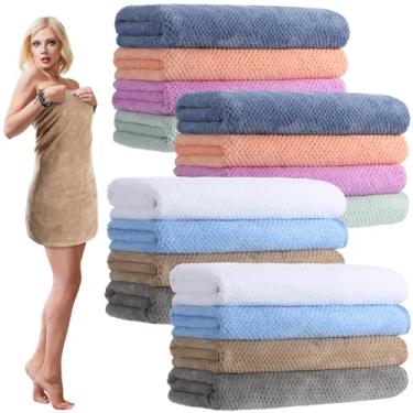 Imagem de SmoothNovelty Pacote de toalhas de banho de microfibra a granel 67 x 152 cm toalha de banho tamanho grande altamente absorvente extra grande secagem macia para chuveiro praia inverno salão esporte