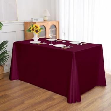 Imagem de Toalha de mesa retangular para banquetes, cor sólida, resistente, resistente a vincos, lavável, toalha de mesa de cetim, capa decorativa para mesa de jantar, buffet, festa e casamento, vermelho escuro