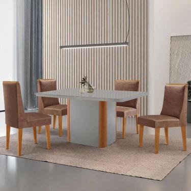 Imagem de Mesa De Jantar Isadora 120cm Tampo Mdf Vidro-4 Cadeiras