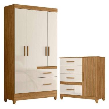 Imagem de Guarda Roupa Solteiro Madri E Cômoda Vênus Com Pés Freijó Off White - Moval