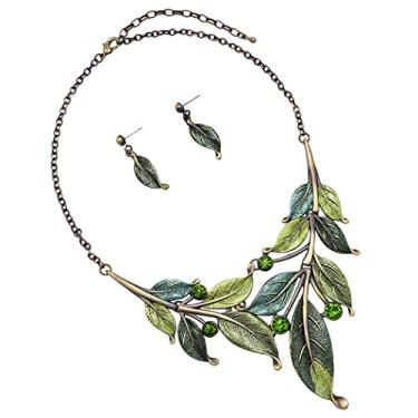 Imagem de Rosemarie Collections Conjunto feminino de brincos de colar de cristal com videira e folhas imbatíveis, 35,5 cm + 3 extensores, Metal Metal Esmalte, Vidro