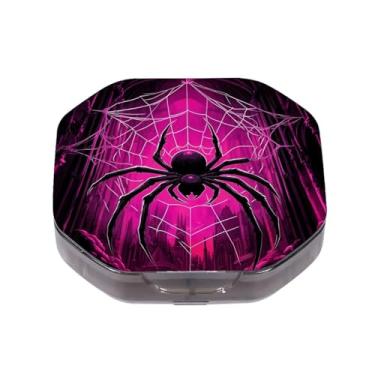 Imagem de Caixa de comprimidos pequena com 4 compartimentos, aranha roxa, impermeável, durável, organizador de comprimidos de viagem, diário, portátil, suplementos de óleo de peixe e vitaminas, suporte de