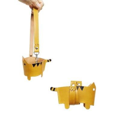 Imagem de Correia de suporte de copo PU Couro, Correia de suporte de garrafa de gato fofo, Bolsa de garrafa de água interessante, Correia de mão de suporte de copo criativo, Porta-garrafas de água (yellow)