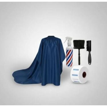 Imagem de Kit Barbeiro Completo Capa De Corte Estampada Borrifador Escovinha 100