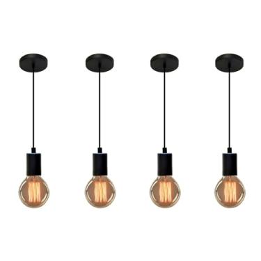 Imagem de Pendente Retro Vintage Luminária Teto Lustre Soquete E27 Estilo Retrô Industrial Lustre de Teto em Metal Preto (4, Preto)