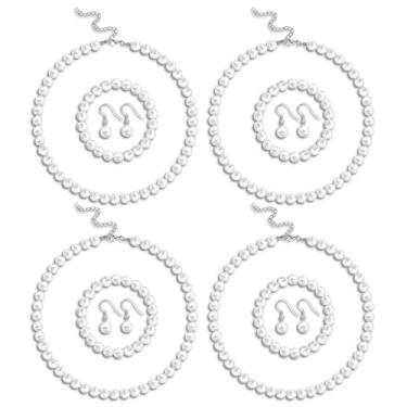 Imagem de Conjunto de 12 peças de colar de pérolas brancas 8 mm Conjunto de colar e brinco de pérolas falsas para mulheres, colares de pérolas imitações, brincos pendurados, pulseiras, conjuntos de bijuterias