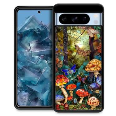 Imagem de CARLOCA Capa compatível com o Google Pixel 8 Pro para meninas à prova de choque antiarranhões capa traseira de policarbonato rígido estética padrão cogumelos borboleta libélula vitral